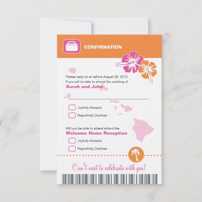 Invitation Hawaii Mariage RSVP Confirmation Billet d'Avion (Devant)