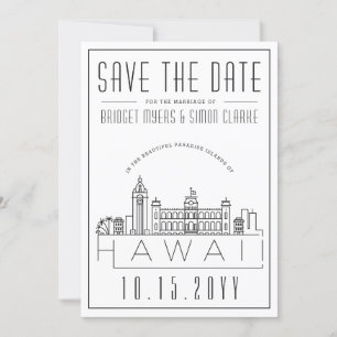 Invitation Hawaii Mariage Silhouette stylisée de la ville Car