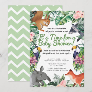 Invitation Hawaii Tropical Animals Baby shower fille