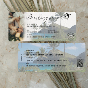 Invitation HAWAII Tropical Boarding Pass QR Mariage photo
