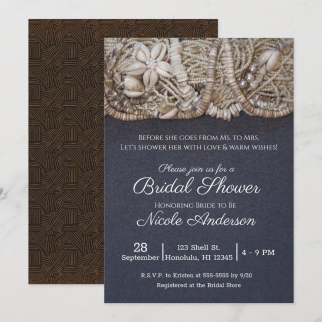 Invitation Hawaiian Beach Puka Sea Shells Fête des mariées (Devant / Derrière)
