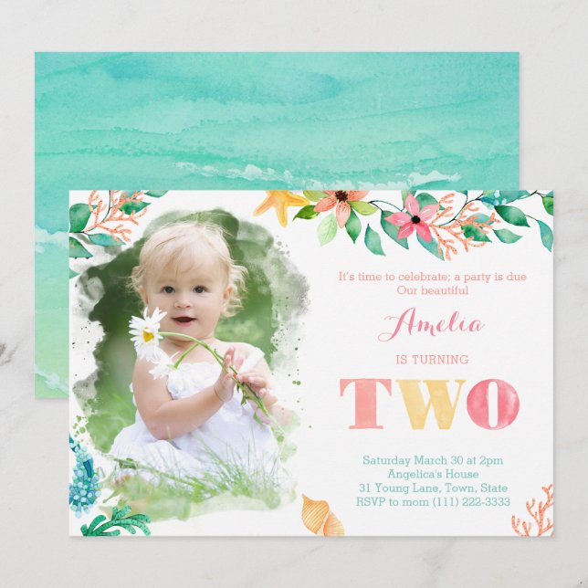 Invitation Hawaiian Beaches Girl 2e fête d'anniversaire (Devant / Derrière)