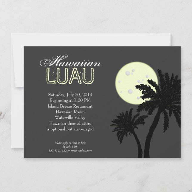 Invitation Hawaiian Luau à l'invitation de nuit (Devant)