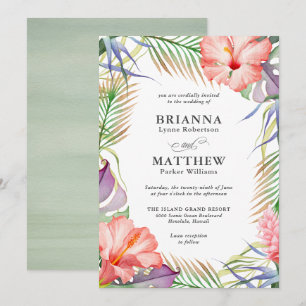 Invitation Hawaiian Luau Tropical Island Floral Mariage