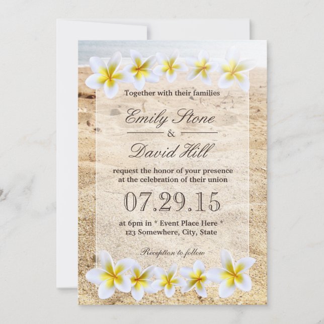 Invitation Hawaiian Plumeria Flowers Plage thème Mariage (Devant)