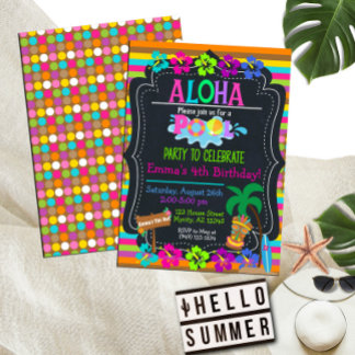 Invitation Hawaiian Pool Party Luau Chalkboard anniversaire