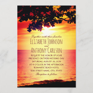Invitation Hawaiian Sunset Tropical Tree Beach Mariage à thèm