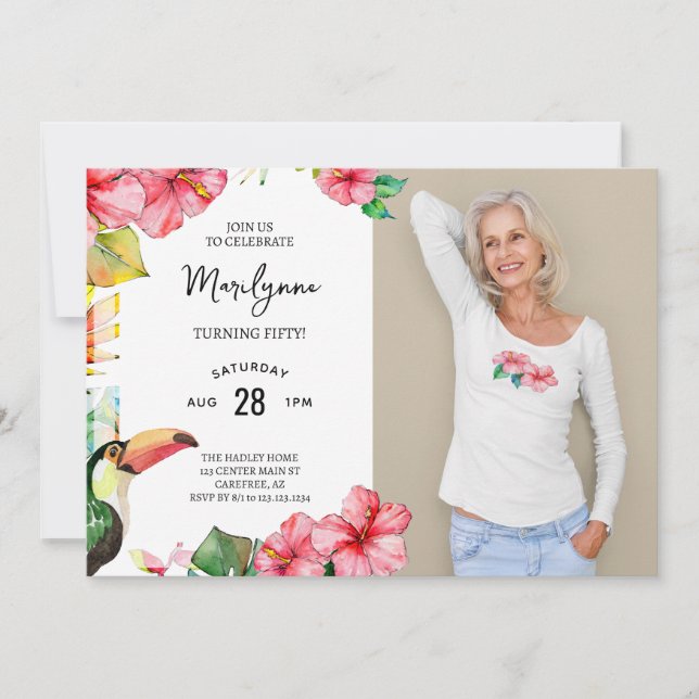 Invitation Hawaiian Tropical 50th Birthday Photo (Devant)
