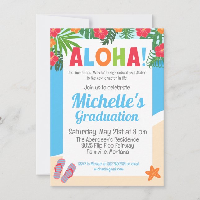 Invitation Hawaiian Tropical Aloha Graduation Party (Devant)