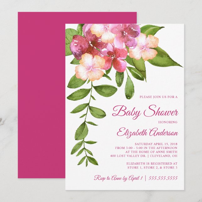 Invitation Hawaiian Tropical Flowers Baby shower fille (Devant / Derrière)