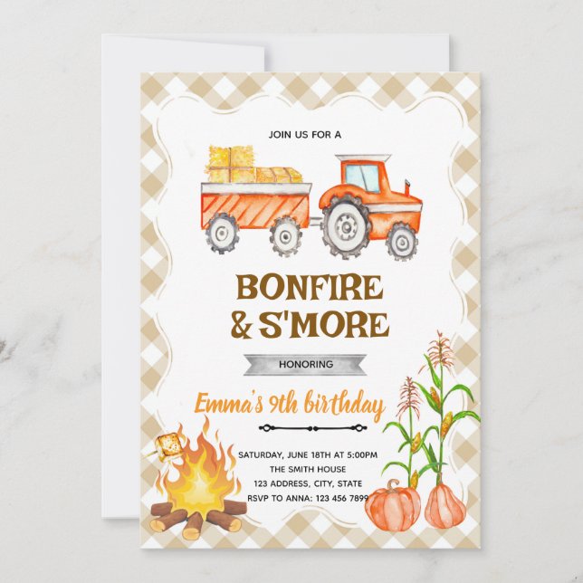 Invitation Hayrides Bonfire S'mores Pumpkin Party invite (Devant)