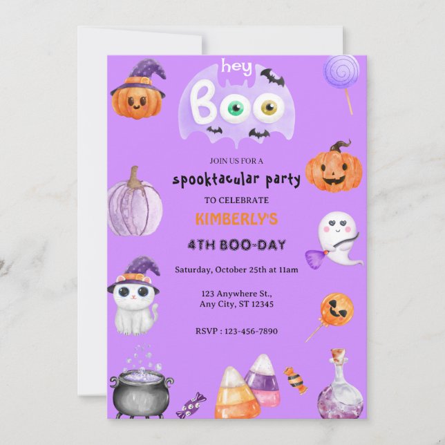Invitation Hé Boo ! Anniversaire de enfant fantôme d'Hallowee (Devant)