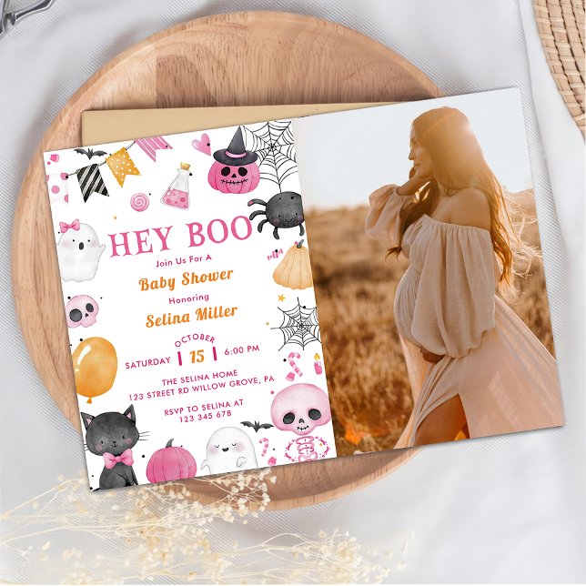 Invitation Hé Boo ! Baby shower Halloween rose photo (Créateur téléchargé)