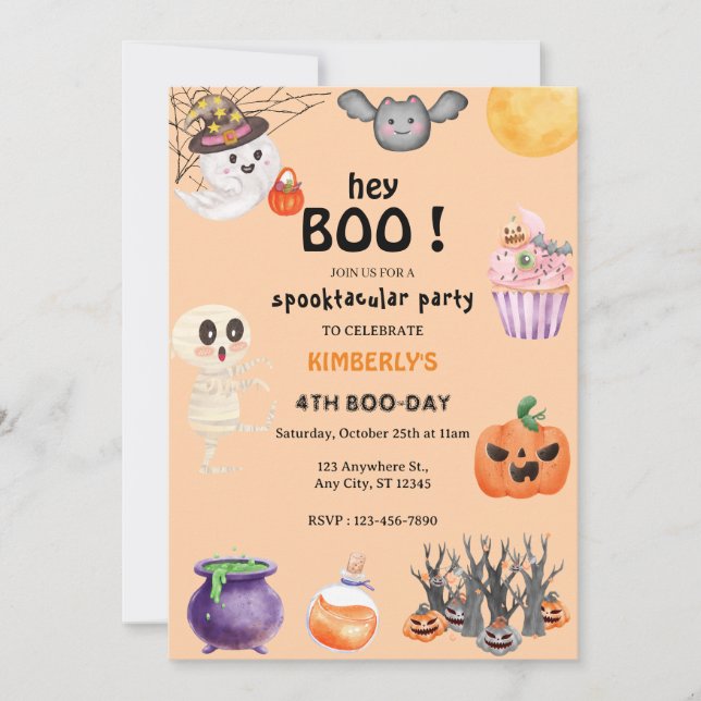 Invitation Hé Boo ! Halloween Ghost Spooktacular anniversaire (Devant)