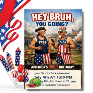 Invitation Hé mec ! Le BBQ pour les 250 ans d'Amérique, drôle