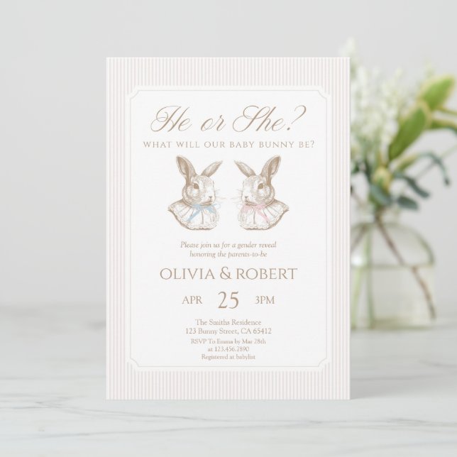 Invitation He or She Baby Bunny Gender Reveal (Debout devant)