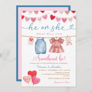 Invitation He or She Valentine Gender Reveal Clothesline 