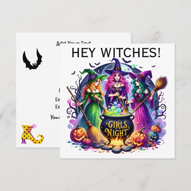 Invitation Hé sorcières ! (Devant / Derrière)