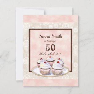 Invitation Heart Cupcake Trio 50e Anniversaire Fête Invitatio