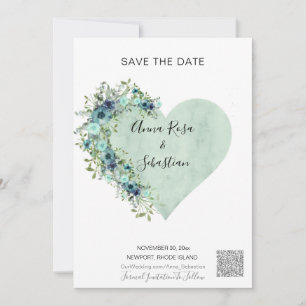 Invitation *~* Heart Floral Aqua AR6 QR MARIAGE ENREGISTRER L