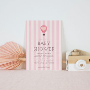 Invitation Heart Hot Air Balloon Pastel Baby shower rose