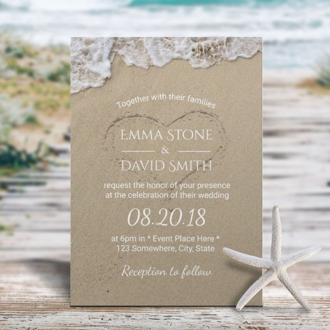 Invitation Heart in the Sand Summer Beach Wedding (Créateur téléchargé)