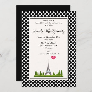 Invitation Heart Paris avec la tour Eiffel Fête d'anniversair