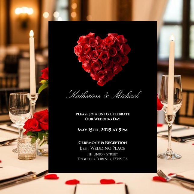 Invitation Heart Shaped Red Roses- (Heart Shaped Red Roses- Invitation)