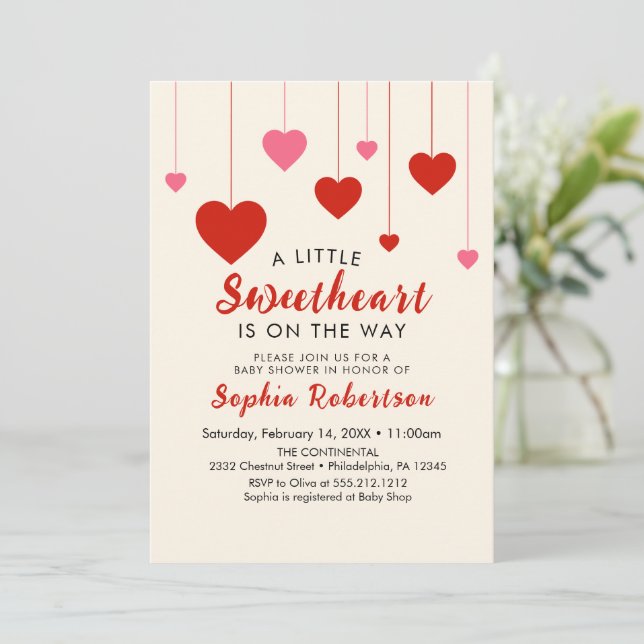 Invitation Heart Valentine Red Pink Baby Shower Party (Debout devant)
