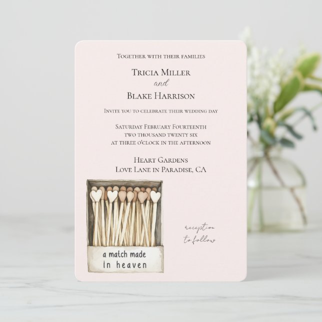Invitation Hearts Match Made in Heaven Wedding   (Debout devant)
