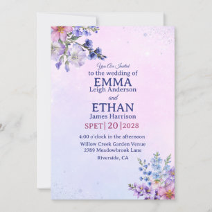 Invitation heather pérywinkle prune lavande bleu Mariage 