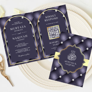 Invitation Heather violet Tuft QR Code Mariage musulman