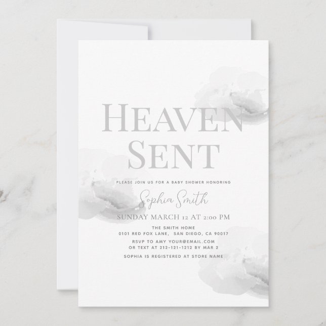Invitation Heaven a envoyé Baby shower gris-nuage neutre pour (Devant)