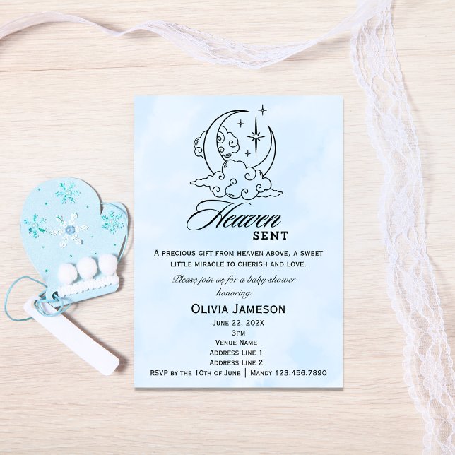 Invitation Heaven envoyé Baby shower Blue Moon Stars Invitati (Créateur téléchargé)