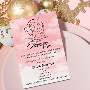 Invitation Heaven envoyé Baby shower rose Lune Étoiles Invita