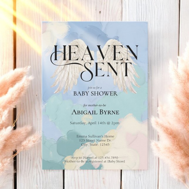 Invitation Heaven Sent Angel Wings Pastel Baby shower (Créateur téléchargé)