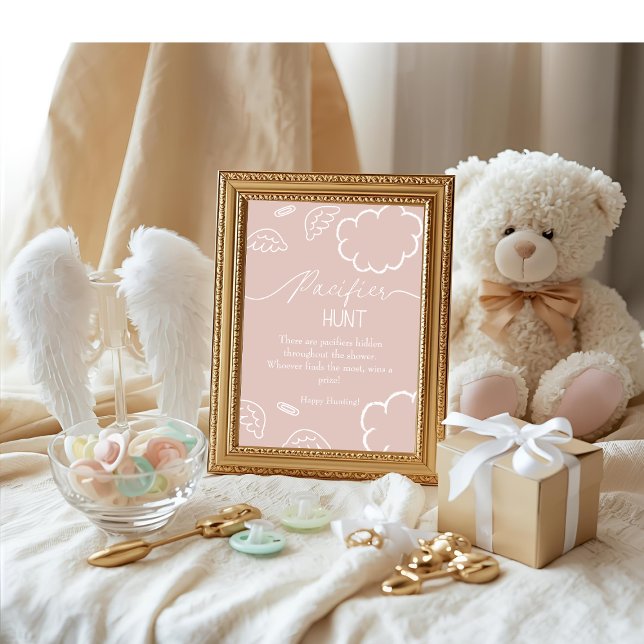 Invitation Heavenly baby shower Pink Pacifier Hunt game (Heavenly baby shower Pink Pacifier Hunt game)