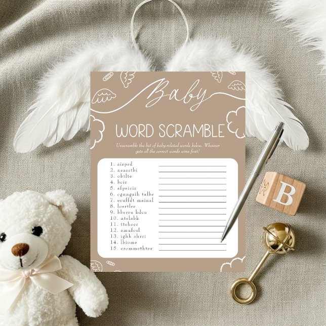 Invitation  Heavenly Beige Baby Word Scramble Game   (Heavenly pink Baby Word Scramble Game)