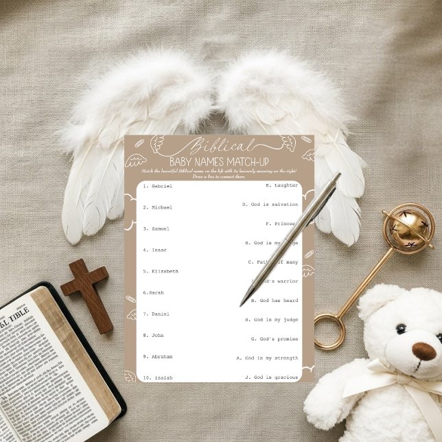 Invitation Heavenly Beige Biblical Baby Names Match-Up   (Heavenly Beige Biblical Baby Names Match-Up)