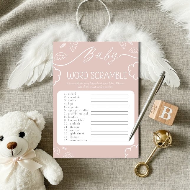 Invitation  Heavenly pink Baby Word Scramble Game   (Heavenly pink Baby Word Scramble Game)