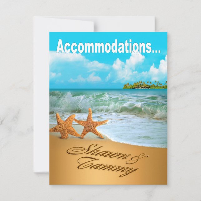 Invitation Hébergement de mariage sur la plage pour couple en (Devant)