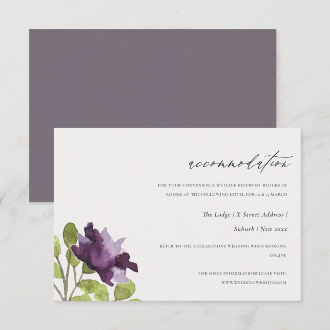 INVITATION HÉBERGEMENT FLORAL À L'AQUARELLE BLEU OR ÉLÉGANT (Devant / Derrière)