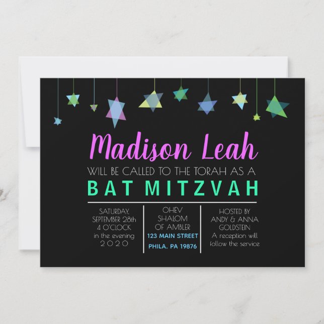 Invitation HÉBREUE ACCROCHANTE de Mitzvah de barre (Devant)