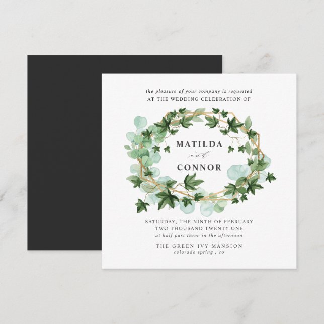Invitation Hedera | Mariage botanique à cadre de lierre gris (Devant / Derrière)