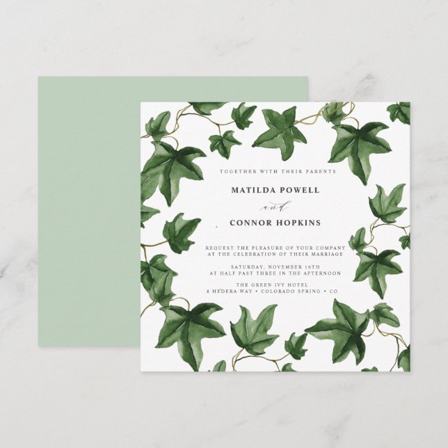 Invitation Hedera | Mariage botanique Feuille Ivy vert (Devant / Derrière)