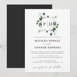 Invitation Hedera Monogram Ivy Eucalyptus Mariage botanique