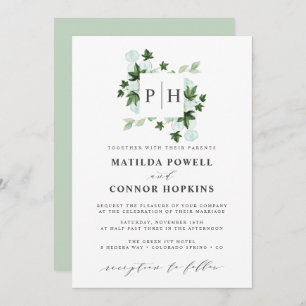 Invitation Hedera Monogram   Ivy Eucalyptus Mariage botanique