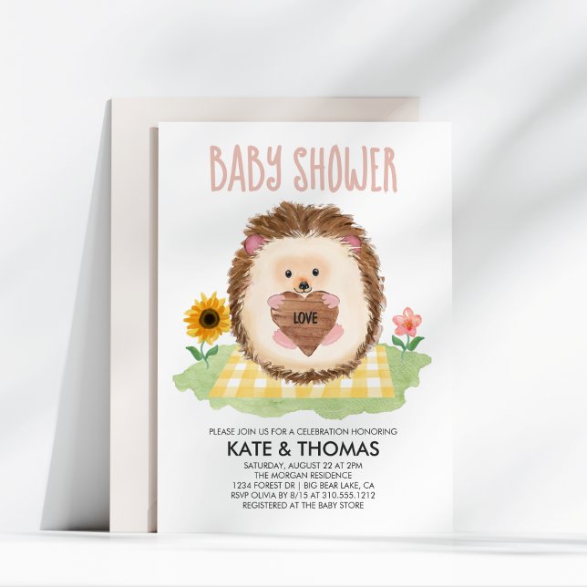 Invitation Hedgehog Heart Pique-nique Baby shower Woodland (Créateur téléchargé)