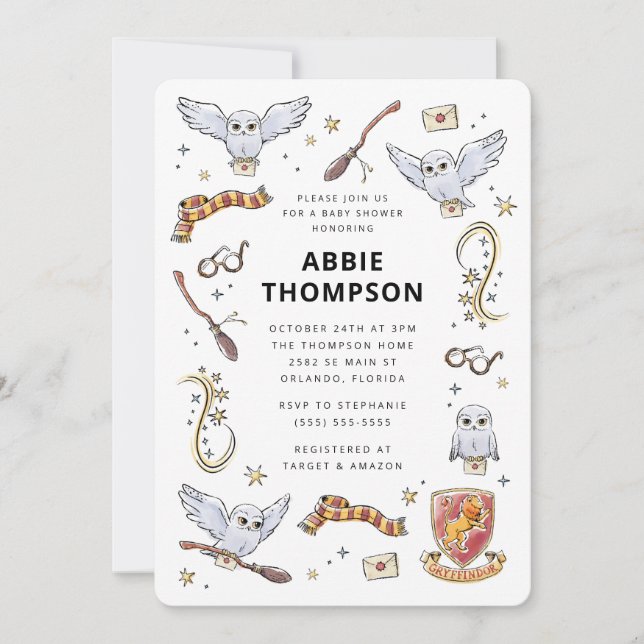Invitation Hedwig Magical Baby Shower (Devant)
