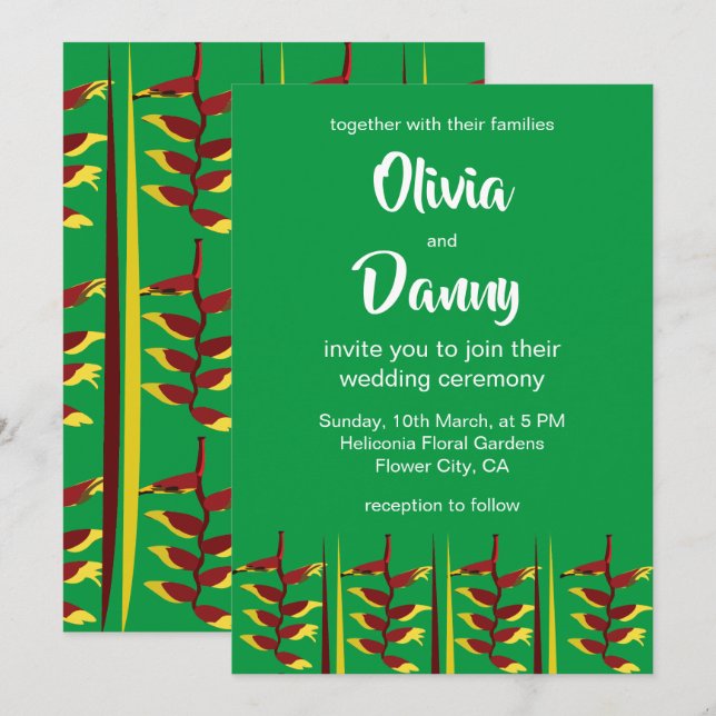 Invitation Heliconia Flower FlorMariage (Devant / Derrière)